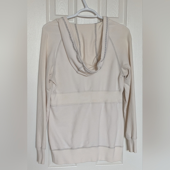 Women's (Size M) Long Off-White Zip-Up Hoodie/Jacket With Grey Trim & Drawstring - Picture 9 of 16